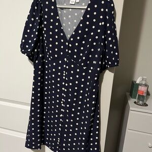 GAP Blue and White Polka Dot V-Neck Dress